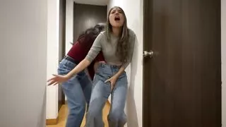 Two strangers play by touching each other under their pants and rubbing their asses