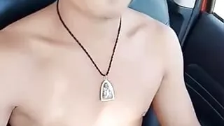 Outdoor, in the car, playing with dick