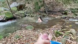 Stepsister Showers in the River, While Watching Her I Masturbate Until I End up Fucking Her Delicious Ass