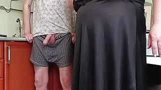 before lunch, a neighbor jerks off my dick to a cumshot