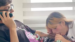 I give my little stepsister the best fuck of my life while talking to my girlfriend on the call.