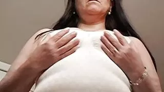 milf, looking at her hairy pussy