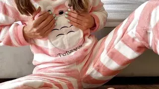 asian schoolgirl in pajama teasing small tits fingering pussy and big squirt orgasm