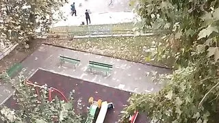 Sexy big tits under the brown dress