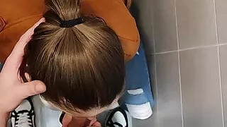 PoV : Horny College Girl Sucks Her Teacher's Cock In The Bathroom
