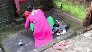 I suddenly see my step aunty cleaning clothes I went behind her and started fucking her ass