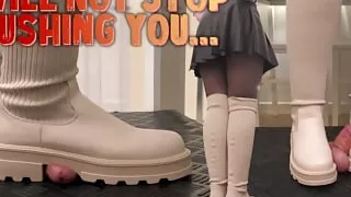 I Will Not Stop Crushing You... Until I Hear the Safe Word! White Combat Socks Boots - Cock Balls Crush Trample, CBT