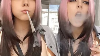 Pink Hair Step Sister smoking for you (ask me for full vid)