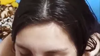 Horny stepsister sucks her stepbrother's cock when their parents leave and leave them alone