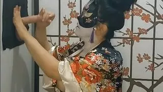 Asian doll cosplay Japanese geisha gloryhole w backstage tit fuck