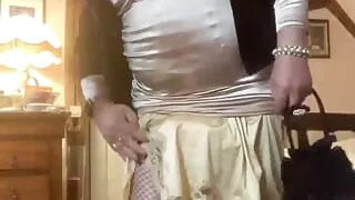 Dressed with a short gold dress for a night out