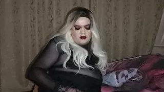 Lika in pantyhose fingering her little dick