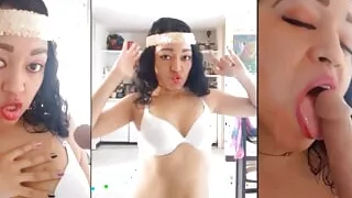 Latina babe is an exotic dancer in erotic lingerie masturbates her shaved, pink and wet pussy