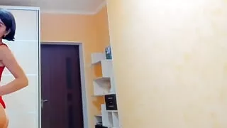 Busty Brunette Myla_angel Performs Long Striptease in Red Dress, Then Masturbates Till Sweet Orgasm!