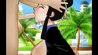 Chi-chi gets her throat fucked outside Capsule Corp