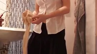 Blonde German in stockings rides dick in the office