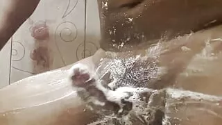 Indian hot boy wanting to fuck his girlfriend in the bathroom with  his big black thick dick while showering