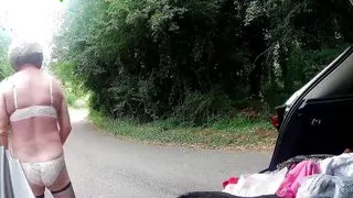 Quick cross dress strip in quite public layby