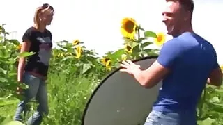 Country Girl Filming Porn in Sunflower Field