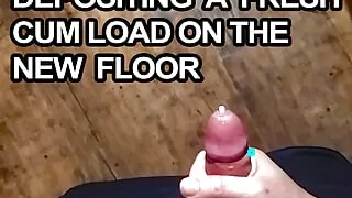 Wanking a Fresh Cum Load on to the Wooden Laminate Floor