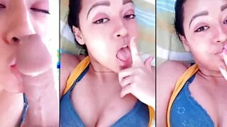 The Latin babe does a JOI in erotic lingerie with her meaty tits, she is very excited sucking a cock