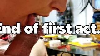 Perfect blowjob, deep with saliva, playing with his cock