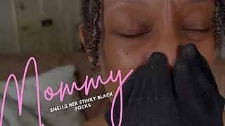 MILF Smells Her Stinky Black Socks
