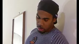 Brunette is bouncing on BBC on the stairs