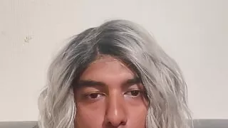 Crossdresser blows her dildo