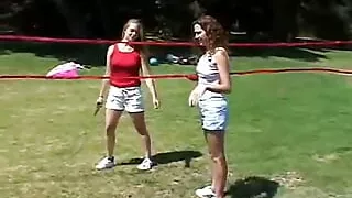 Two teenage lesbians licking eachothers pussy outdoors