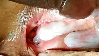 Best close up pussy rubbing, panty fucking & black cock jerking off big cumshot on white bbw with huge open legs - cum in me