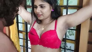 Bdsm and blindfolded Vaishnavy in saree and bra by Sharun Raj, Saree removal and hand tied blinfolded bra romance, Hot bdsm love