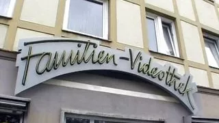 A sexy blonde German babe rides three dicks in the sex shop