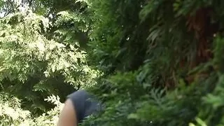 Busty German slut rides a big dick outdoors