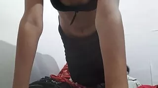 Hairy ass winking at her boyfriend while having sex online.