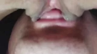 Teen's wet pussy is licked  dripping pussy close up