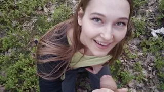 Sexy nymphomaniac in the forest made me cum in her mouth