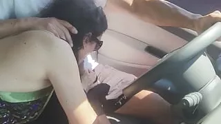 Amazing public blowjob in car, wife flashing tits on the beach and get cumshot in mouth in front of people