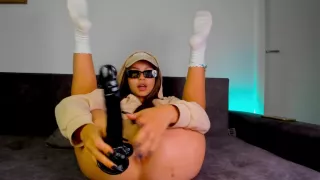 Teen 18+ Girl Fucks Her Ass With Big Dildos In Legs Behind Head