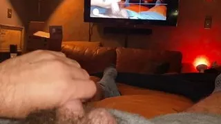 VERBAL Hairy Dad bates in Bed while watching himself on TV
