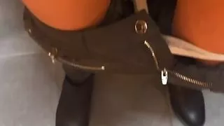 Virgin fingering her tight wet pink tight pussy in a public toilet in a shopping mall