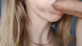 Close-Up: Blonde Foreskin Blowjob and cum twice