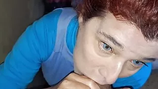 Bitch gives me a blowjob in the warehouse before leaving work