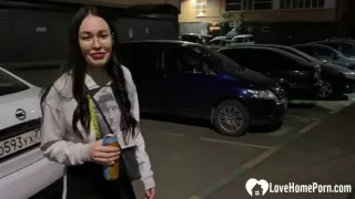 Nerdy Babe Sucks Dick On Parking Lot