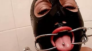 Latex Ring-gagged Toilet Slave Slut Taking a Hot Piss in Her Wide Open Gaped Hole Mouth
