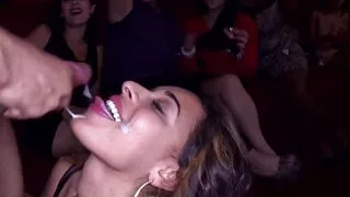 Wild party with group of girls having a great time with male