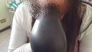 Perverted stepdad gives his stepdaughter an ass expander and asks her to use it on a hot video call