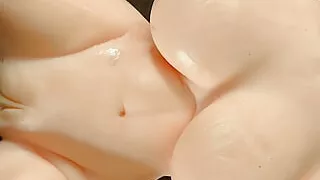 Big boobs Sex doll gets close up missionary and doggystyle fucking - Black cock jerking off lots of cum - cumshot