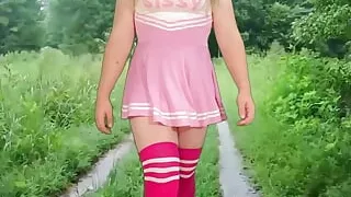 Shemale risky  walk in the woods