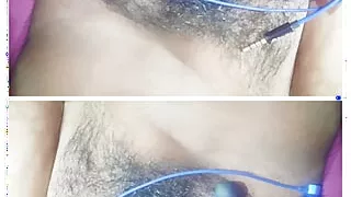 Sexy desi bhabhi fingering her pussy with earphones in the bedroom